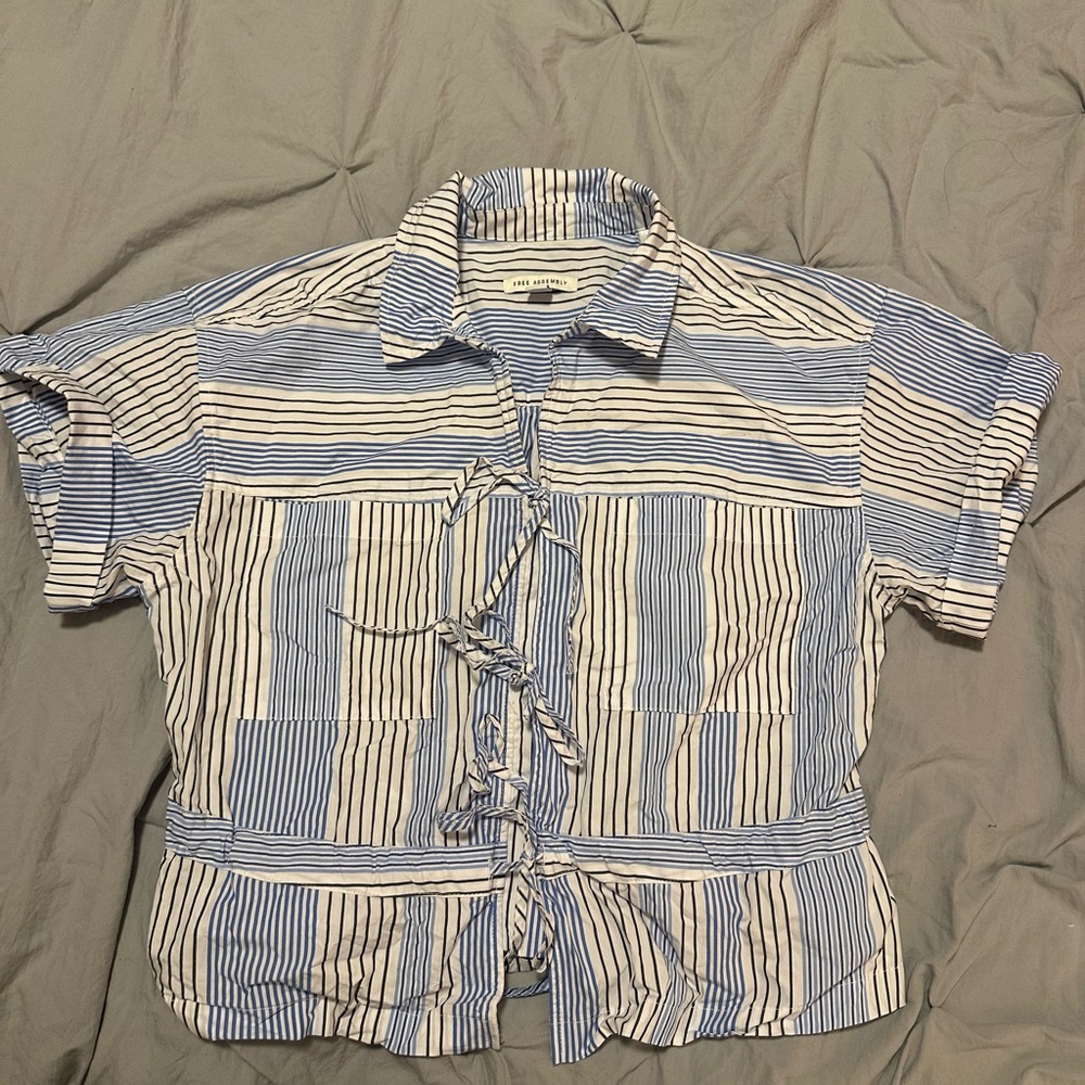 Blue and White Striped Casual Button Down Shirt